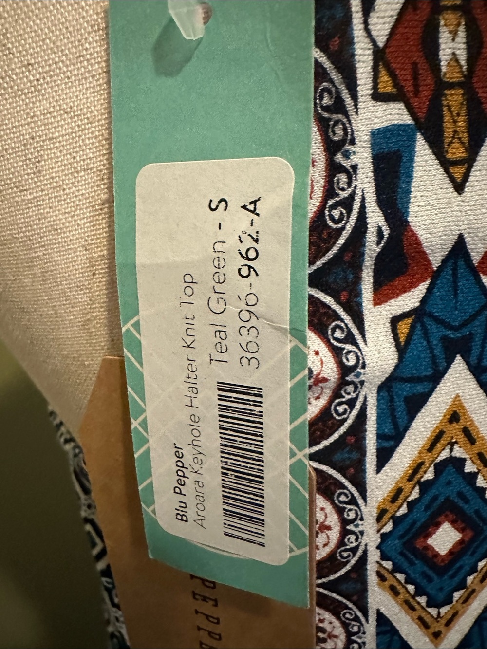 Blu Pepper Teal Green & Navy Geo Halter Tank - Picture 3 of 3